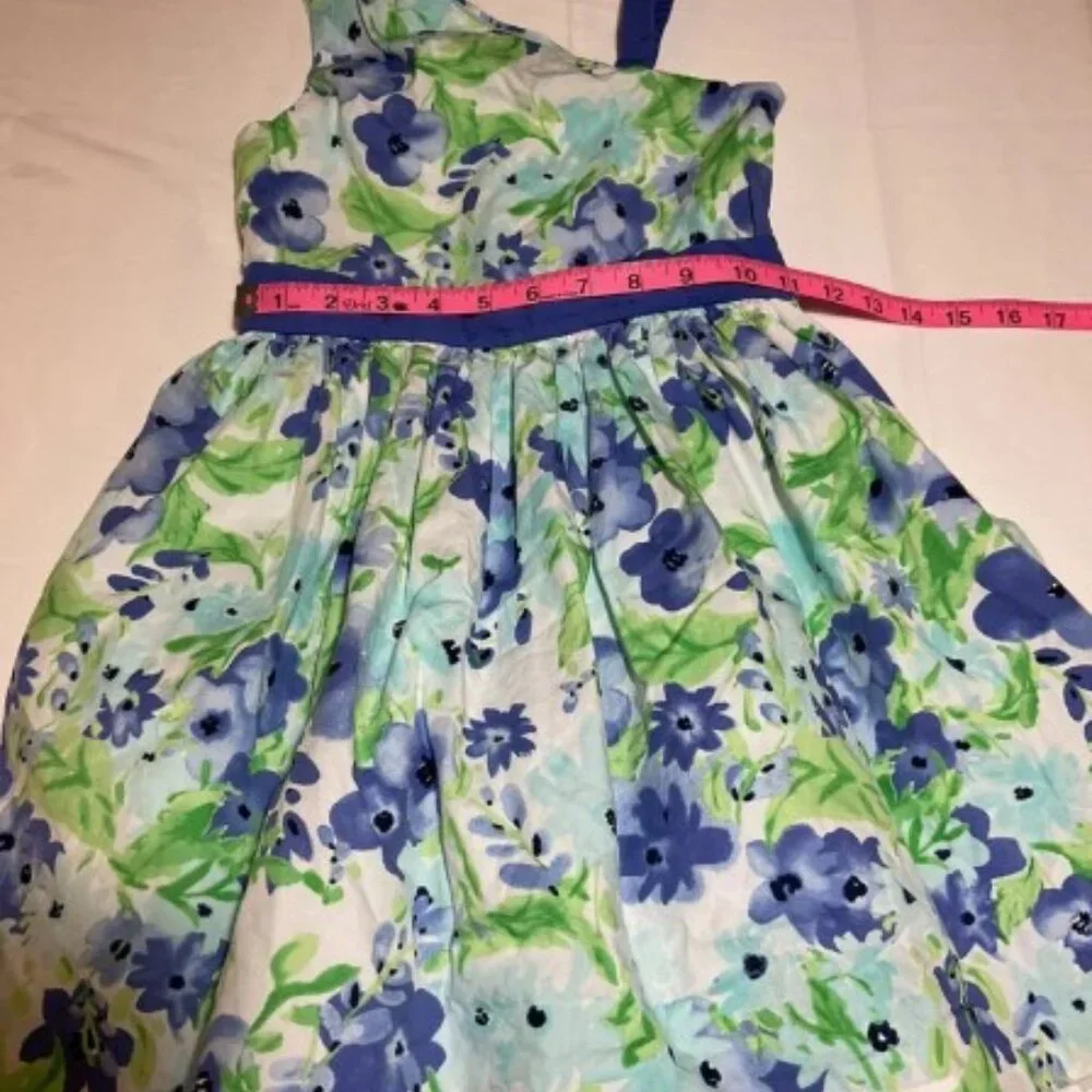 Dressed Up by Gymboree Girls 6 Blue Green Floral One Shoulder Dress Formal